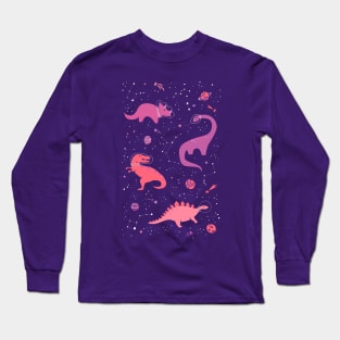 Astronaut Dinosaurs on Pink Long Sleeve T-Shirt